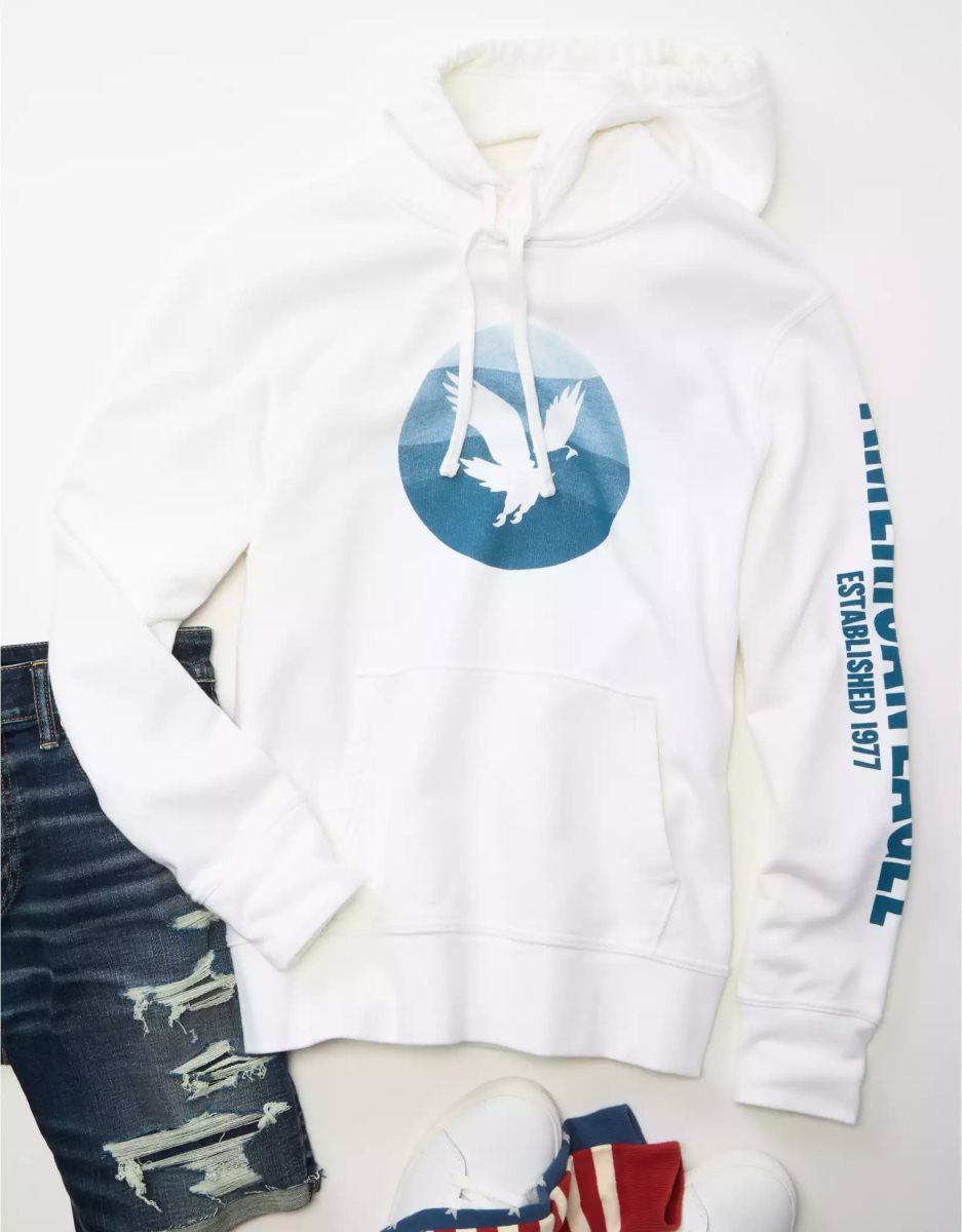 Sweat à Capuche American Eagle AE Bonfire Fleece Graphique Blanche Homme | RQI-21295749